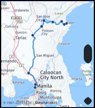 Directions from Manila to Baler via Quezon Street.